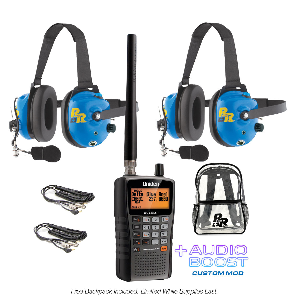 Fan Intercom Racing Headset and Scanner  Starter Package PLUS Race Fan Scanner Choose NASCAR, IMSA, Indy Car Series, Free Backpack - While Supplies Last.