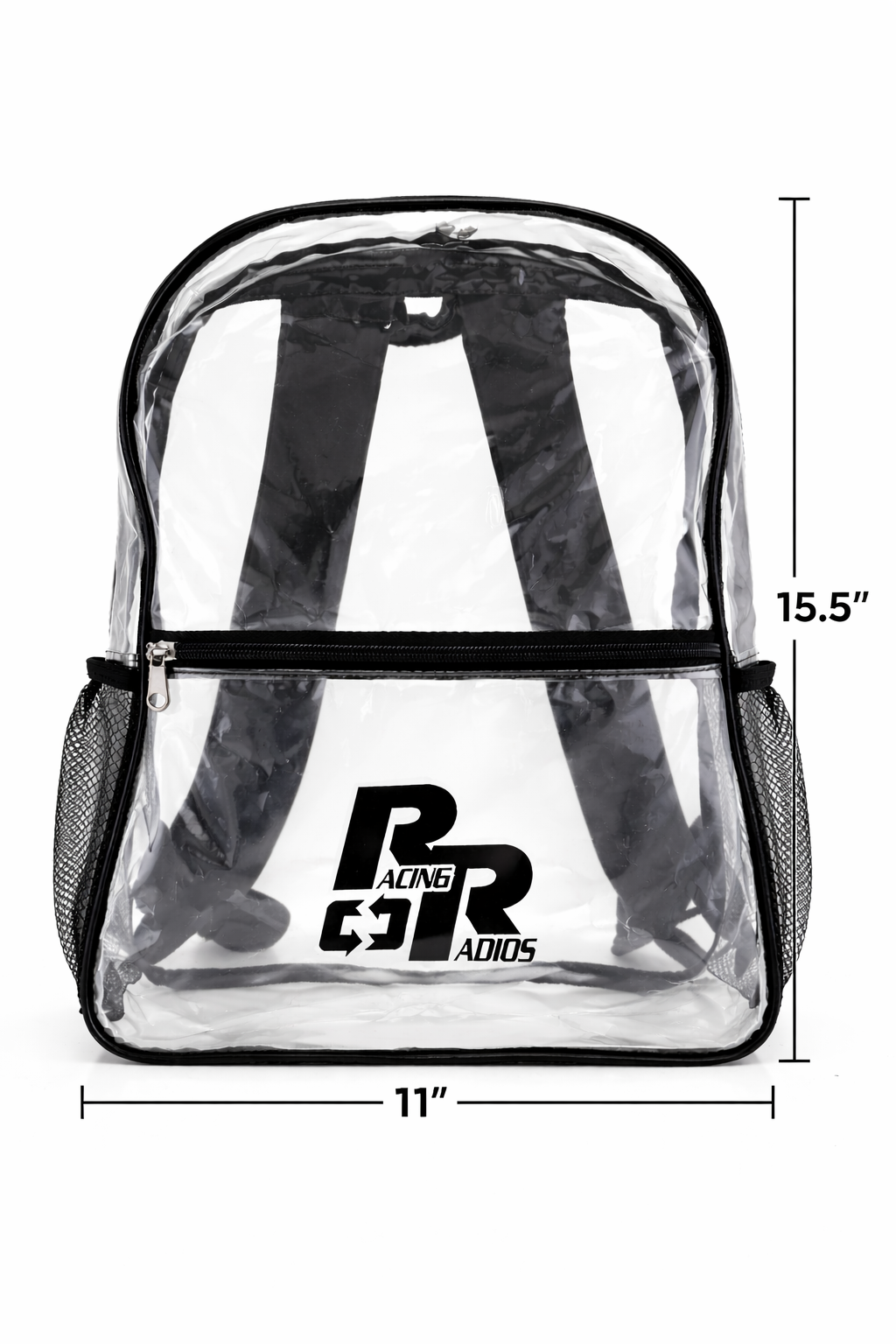 Racing Radios Stadium Clear Fan Backpack Front View - Dimensions